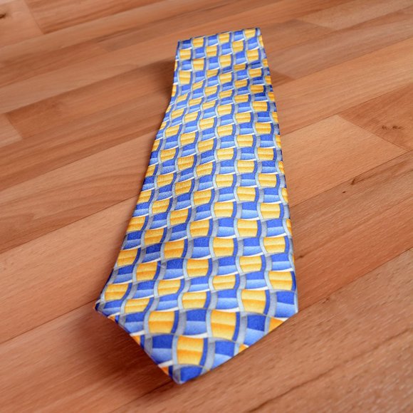 New Wolf Mark silk tie #98085 Blue and yellow - Picture 6 of 6